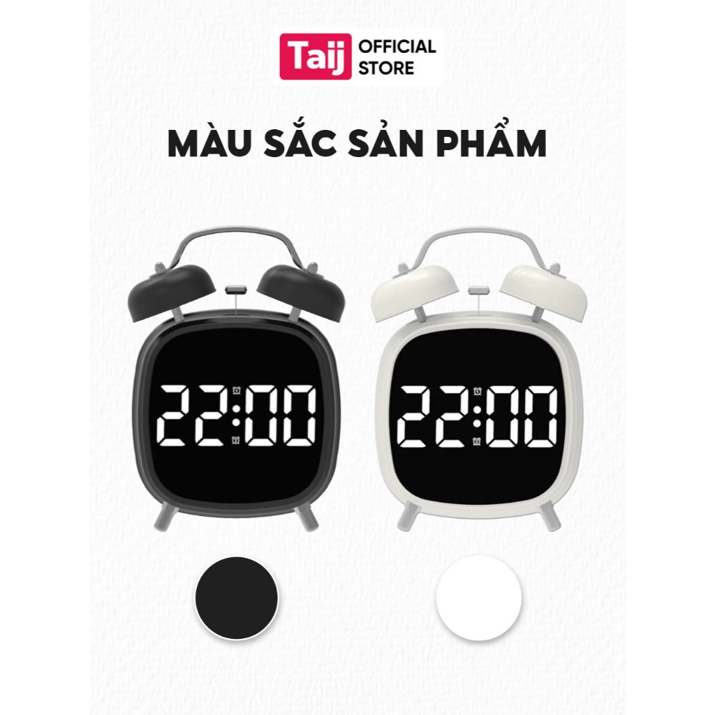 Đồng Hồ Báo Thức, Đồng Hồ Bàn Học Hai Chuông To Hình Vuông Basic Mặt Hiển Thị Đèn LED GH8032