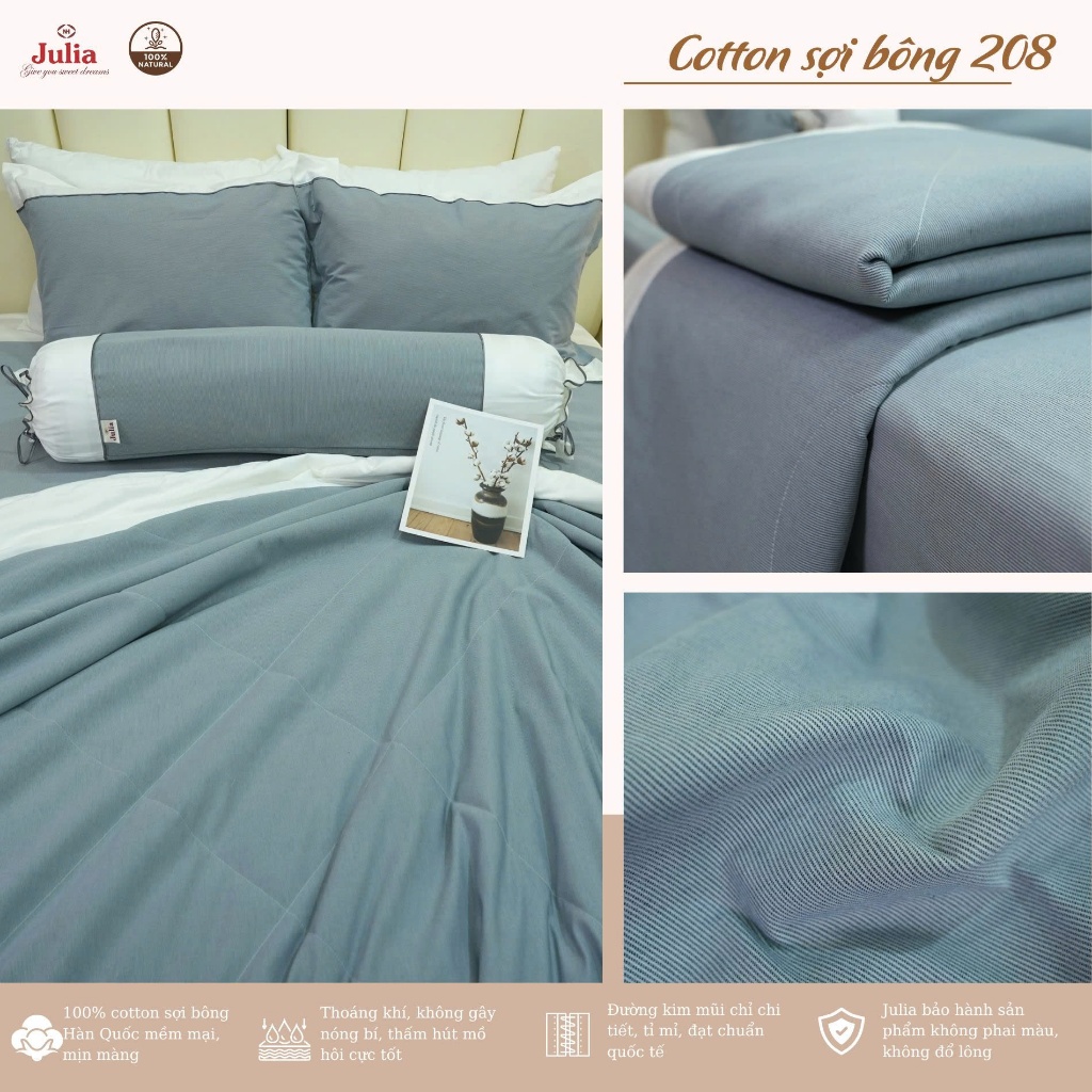 CHĂN GA GỐI COTTON 100% SIÊU MÁT MỊN MÀU TRƠN HÀN QUỐC JULIA