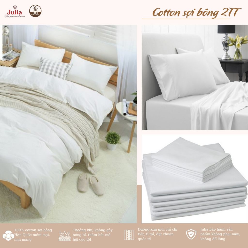 CHĂN GA GỐI COTTON 100% SIÊU MÁT MỊN MÀU TRƠN HÀN QUỐC JULIA