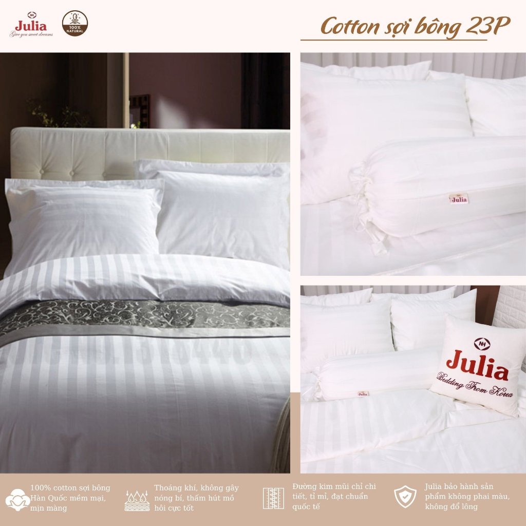 CHĂN GA GỐI COTTON 100% SIÊU MÁT MỊN MÀU TRƠN HÀN QUỐC JULIA