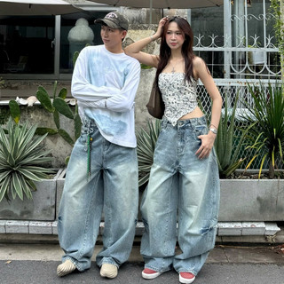 Quần Jeans PREMIUM Thunder Light From Rộng Unisex Nam Nữ Tôn Dáng Có Đai Siết Eo | SSSTORE.Aesthetic