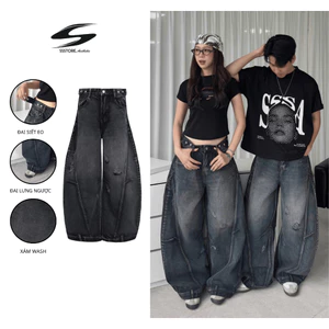 Quần Jeans Ống Cong Wash PREMIUM Đứng Form Tôn Dáng Unisex Nam Nữ - Đai Siết Eo | SSSTore.Aesthetic