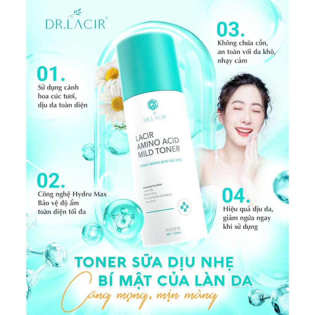 Toner Dưỡng Ẩm Dịu Nhẹ AMINO ACID DR.LACIR Cho Da Khô, Da Nhạy Cảm Chai 100ml