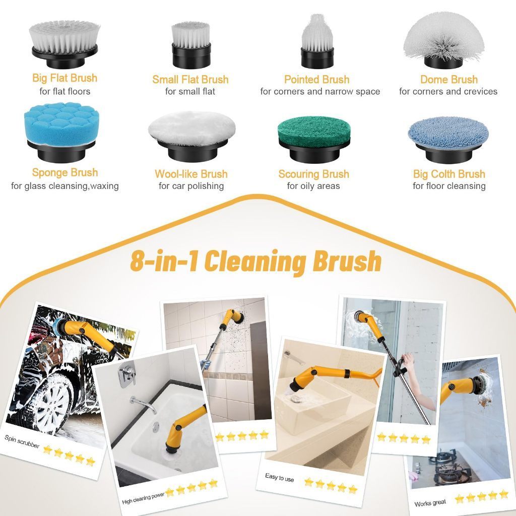 Qimedo Bộ Đầu Cọ Điện 8 Trong 1, Đầu Bàn Chải Thay Thế Đa Năng, Chà Nhà Bếp, Nhà Tắm, Kính, Sàn Nhà