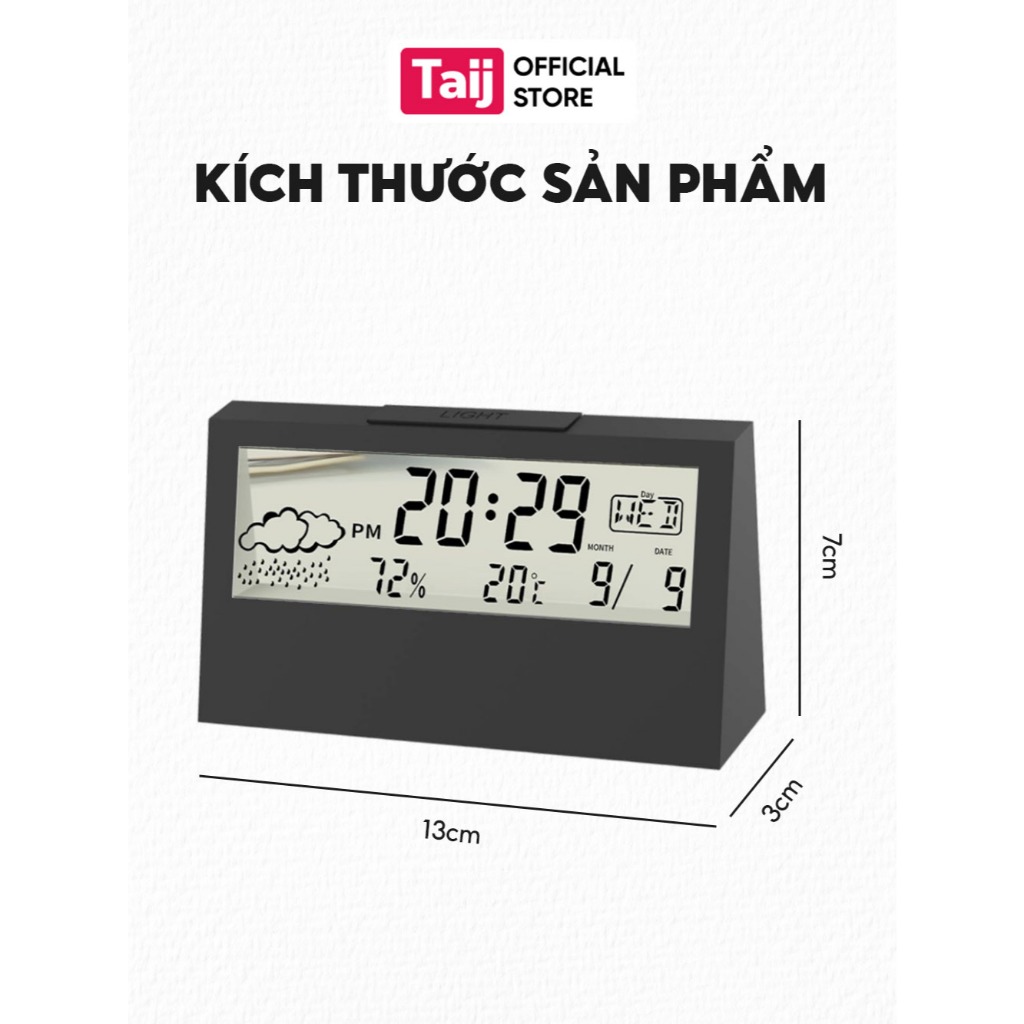 Đồng Hồ Để Bàn Báo Thức Hiển Thị Lịch, Thời Tiết, Đồng Hồ Điện Tử Mini Kỹ Thuật Số