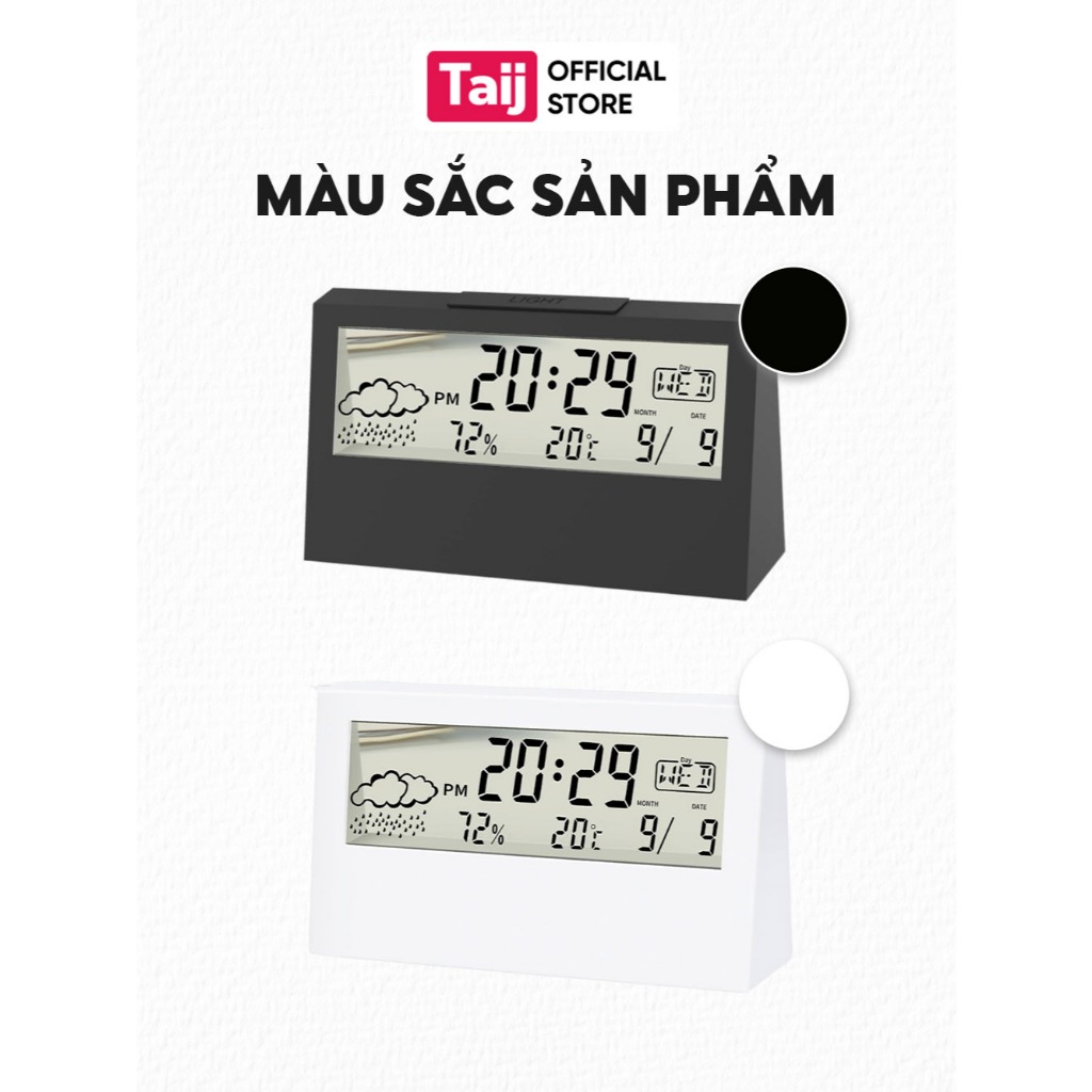 Đồng Hồ Để Bàn Báo Thức Hiển Thị Lịch, Thời Tiết, Đồng Hồ Điện Tử Mini Kỹ Thuật Số