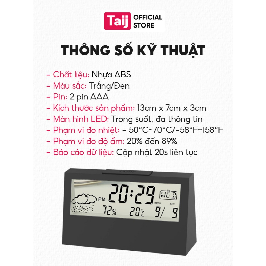 Đồng Hồ Để Bàn Báo Thức Hiển Thị Lịch, Thời Tiết, Đồng Hồ Điện Tử Mini Kỹ Thuật Số