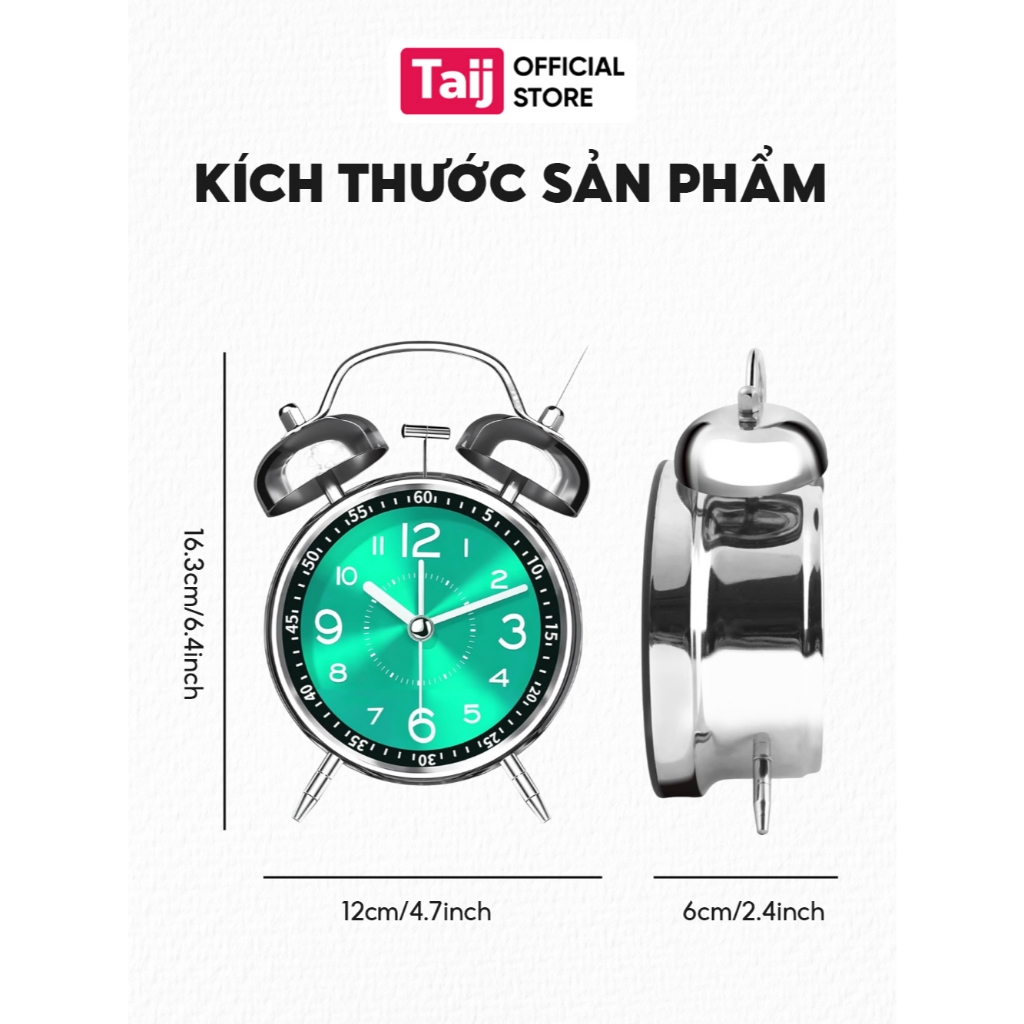 Đồng Hồ Báo Thức Hai Chuông To Kiểu Dáng Cổ Điển Vỏ Inox Mặt Kính Siêu Bền Đồng Hồ Decor