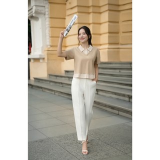 Áo Kiểu Nữ Sơ Mi Công Sở LAMER FASHION Dáng Croptop Cổ Bẻ Phối Kẻ Trẻ Trung H61B25H011