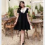 Đầm nữ cộc tay form rộng Váy babydoll cổ V PeterPan to phối bèo đính đá ngọc tay bồng đuôi cá dáng ngắn đen trắng T1243G