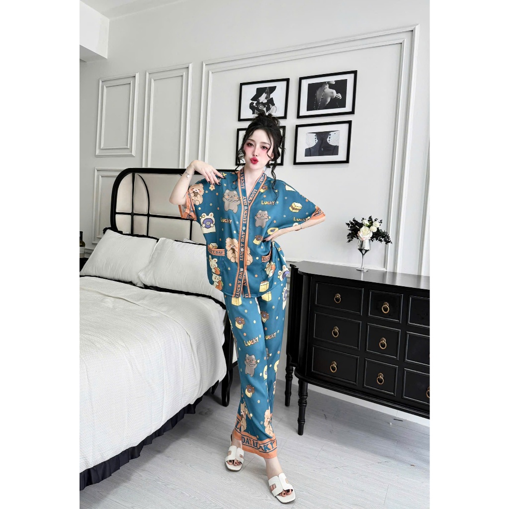 Bộ pijama nữ quần dài tay cánh dơi Vy Linh chất liệu lụa latin cao cấp mặc thoáng mát, thấm hút mồ hôi S1317