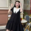 Đầm nữ cộc tay form rộng Váy babydoll cổ V PeterPan to phối bèo đính đá ngọc tay bồng đuôi cá dáng ngắn đen trắng T1243G
