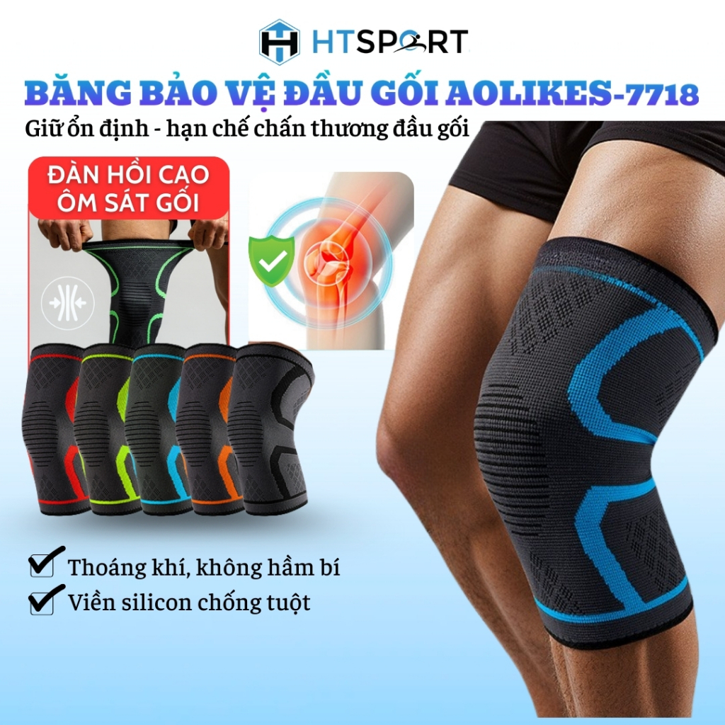 Bó Gối Thể Thao Aolikes A-7718, Đai Bảo Vệ Khớp Gối Co Giãn Tốt, Hỗ Trợ Vận Động Thể Thao, Tập Gym, Yoga