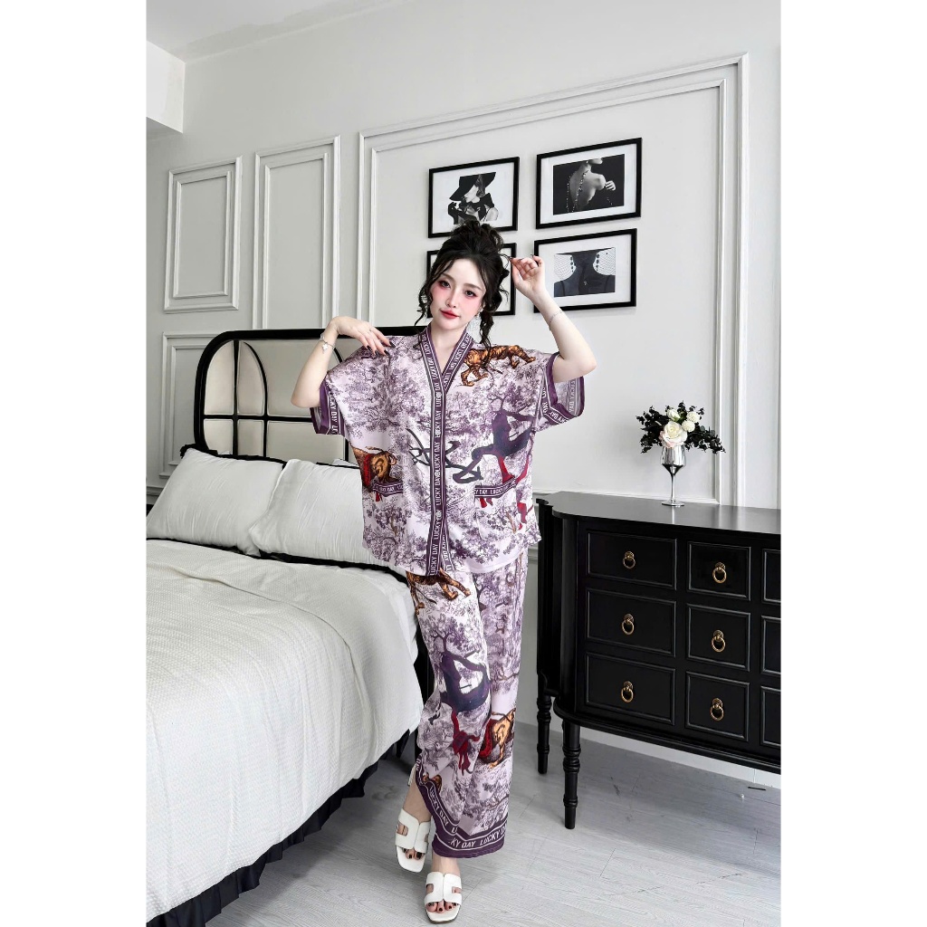 Bộ pijama nữ quần dài tay cánh dơi Vy Linh chất liệu lụa latin cao cấp mặc thoáng mát, thấm hút mồ hôi S1317
