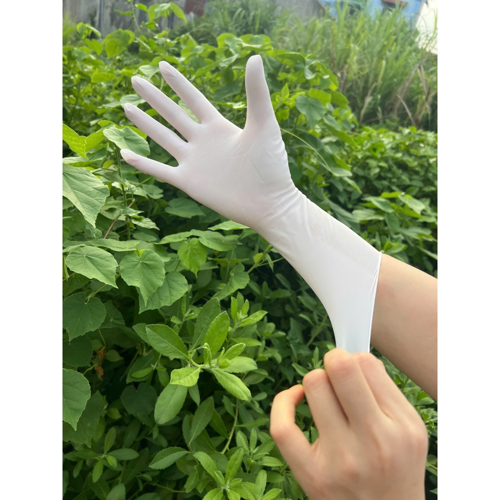( Hàng Loại 1 ) 1Kg Găng Tay Cao Su Latex, Găng Tay Không Bột Dài 30cm Nhập Khẩu Chính Hãng Malaysia