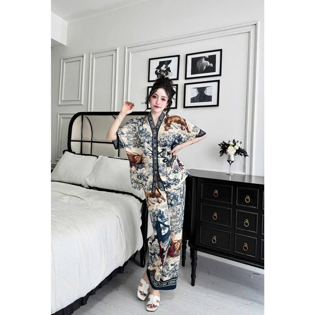 Bộ pijama nữ quần dài tay cánh dơi Vy Linh chất liệu lụa latin cao cấp mặc thoáng mát, thấm hút mồ hôi S1317