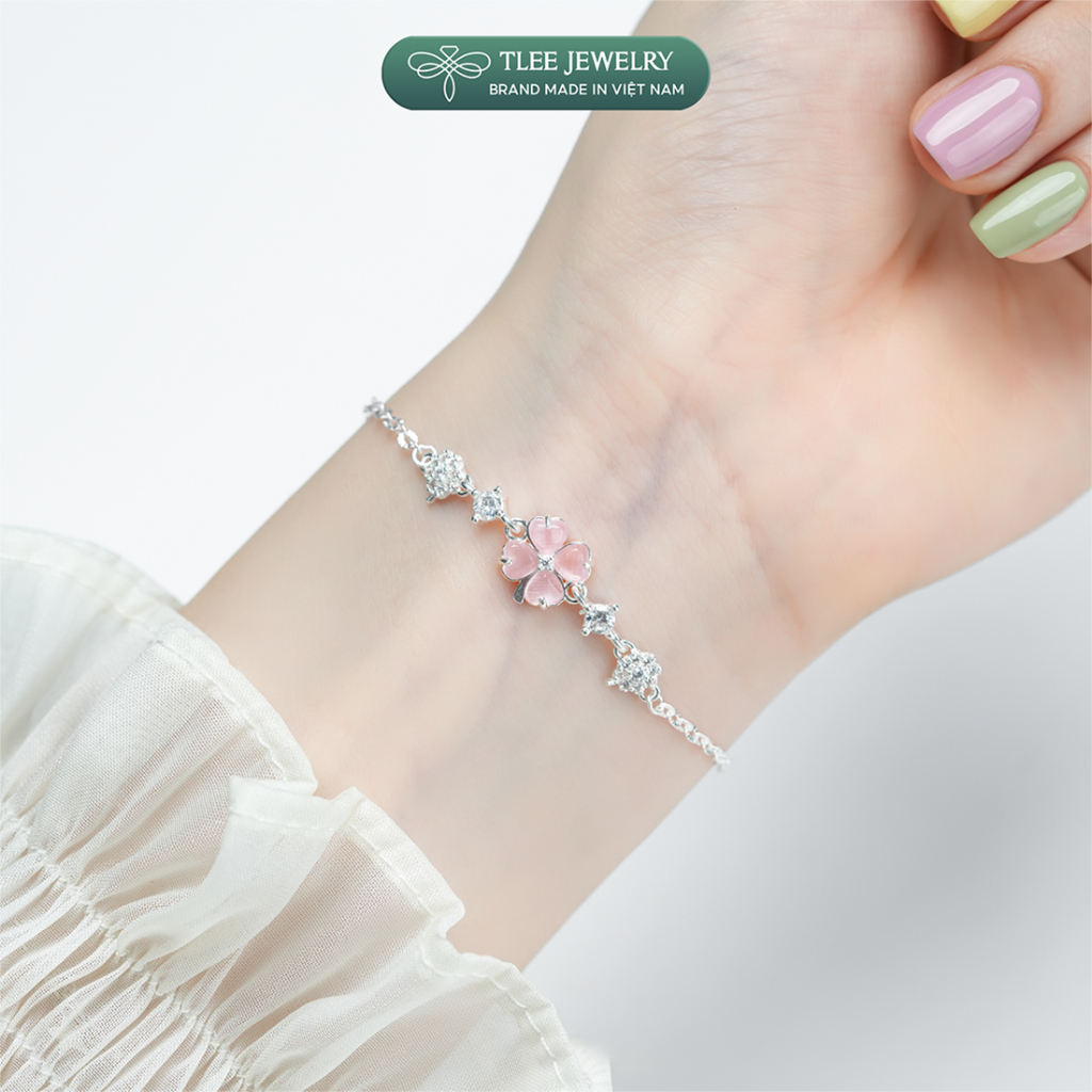 Lắc tay bạc nữ TLEE dây hoa cỏ bốn lá cánh tim đính đá đa sắc thu hút may mắn TLEE JEWELRY LT0469 | BigBuy360 - bigbuy360.vn