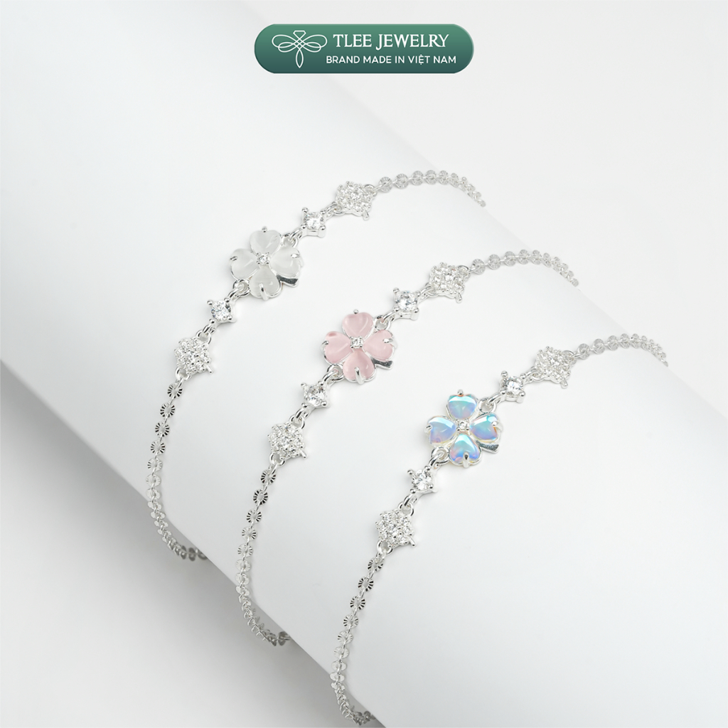 Lắc tay bạc nữ TLEE dây hoa cỏ bốn lá cánh tim đính đá đa sắc thu hút may mắn TLEE JEWELRY LT0469 | BigBuy360 - bigbuy360.vn