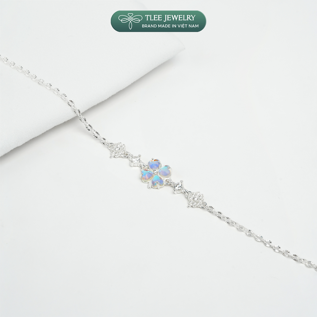 Lắc tay bạc nữ TLEE dây hoa cỏ bốn lá cánh tim đính đá đa sắc thu hút may mắn TLEE JEWELRY LT0469 | BigBuy360 - bigbuy360.vn