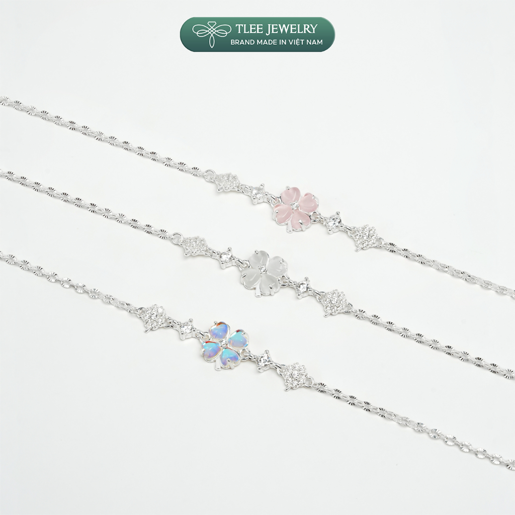 Lắc tay bạc nữ TLEE dây hoa cỏ bốn lá cánh tim đính đá đa sắc thu hút may mắn TLEE JEWELRY LT0469 | BigBuy360 - bigbuy360.vn