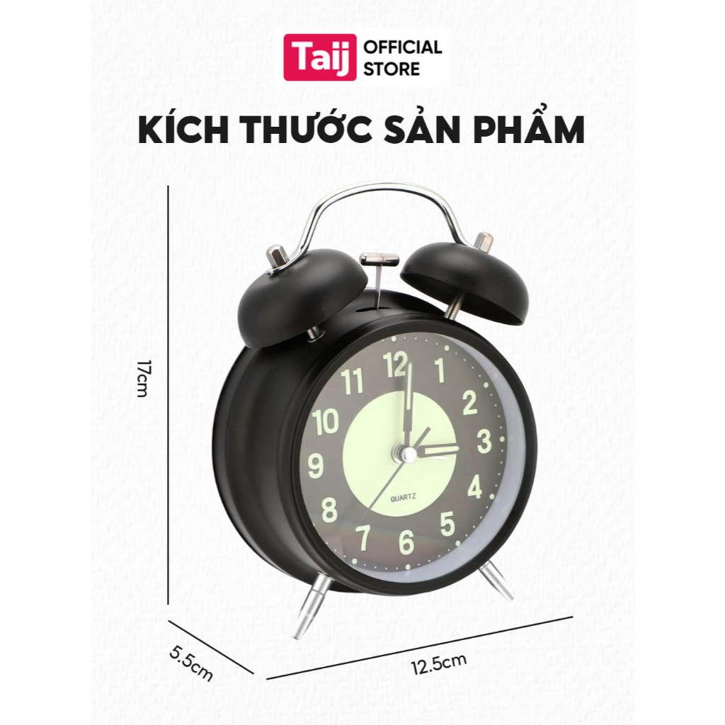 Đồng Hồ Báo Thức - Đồng Hồ Bàn Học Hai Chuông To Có Đèn Ban Đêm Mặt Dạ Quang Quatz Size 8cm và 10cm