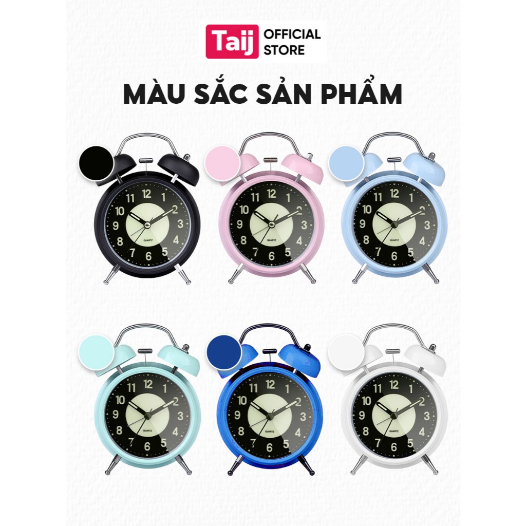 Đồng Hồ Báo Thức - Đồng Hồ Bàn Học Hai Chuông To Có Đèn Ban Đêm Mặt Dạ Quang Quatz Size 8cm và 10cm