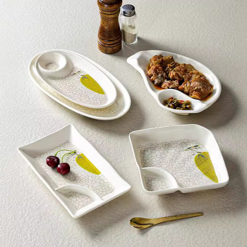 Đĩa Phíp ( Melamine A5 ) Hoa Văn Hình Lá Tre Dùng Cho Nhà Hàng Khách Sạn 0184