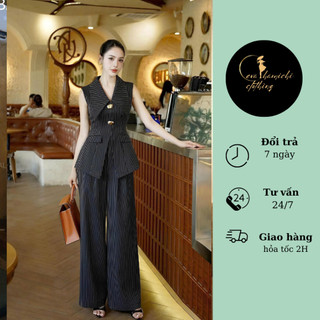 Set quần xuông mix áo vest kẻ dành cho nữ, mặc đi làm, đi chơi Eva hamichi