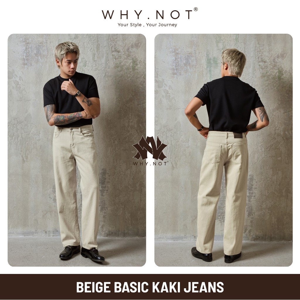 Quần Jean Nam WHY NOT Beige Basic Jean- Quần Jeans Nam Màu Be Form Straight Fit Phong Cách Clean Fit