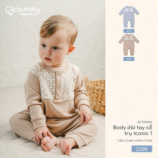 BuBaby Body dài tay cổ trụ Iconic 1 BCT2103IN cao cấp cho bé trai và bé gái chất liệu mềm mại, dịu nhẹ, điều hoà cho bé