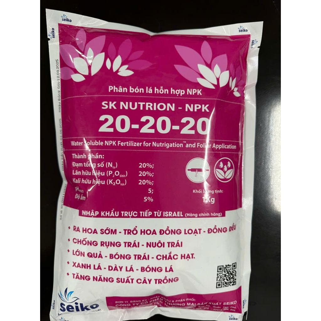 Phân SK NUTRION NPK 20-20-20 + TE (Haifa) nuôi đều thân, lá, hoa, trái