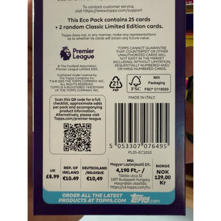 [ Eco Pack 27 Thẻ ] Hộp Thẻ Cầu Thủ Bóng Đá Topps  Premier League Eco Pack 2026 25/26 ( Hộp 27 Thẻ )