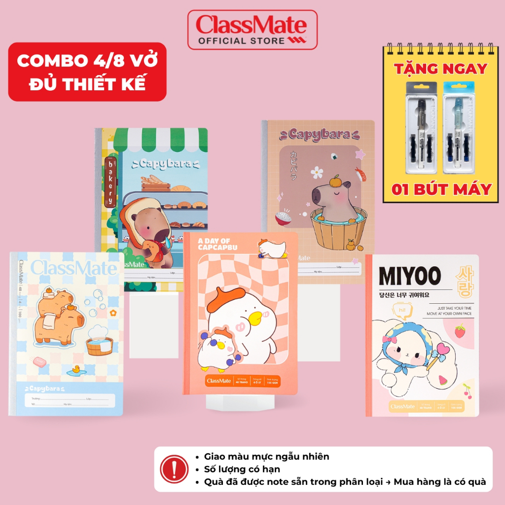 [Tặng Bút Máy] Combo 4/8 Vở Ô Li Capybara Classmate Vở 4 ÔLi 2.5x2.5mm ...