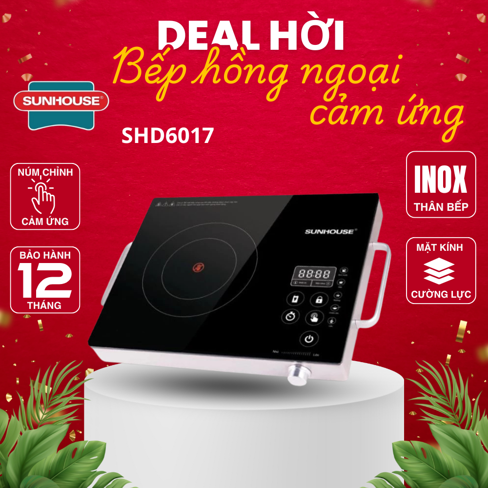 Bếp hồng ngoại Sunhouse SHD6017 cảm ứng, Hàng chính hãng, Tặng kèm vỉ nướng