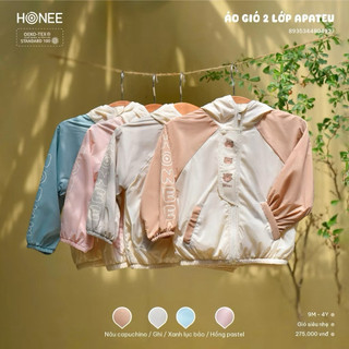 Áo khoác gió trẻ em HONEE 2 lớp có mũ form rộng, chống gió nhẹ, cho bé 9 tháng–4 tuổi