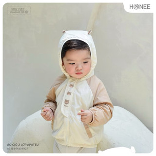 Áo khoác gió trẻ em HONEE 2 lớp có mũ form rộng, chống gió nhẹ, cho bé 9 tháng–4 tuổi