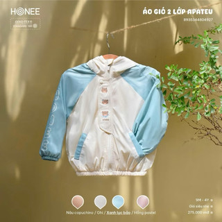Áo khoác gió trẻ em HONEE 2 lớp có mũ form rộng, chống gió nhẹ, cho bé 9 tháng–4 tuổi