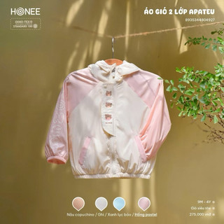 Áo khoác gió trẻ em HONEE 2 lớp có mũ form rộng, chống gió nhẹ, cho bé 9 tháng–4 tuổi