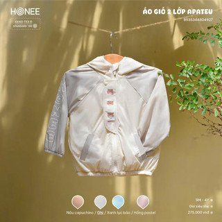 Áo khoác gió trẻ em HONEE 2 lớp có mũ form rộng, chống gió nhẹ, cho bé 9 tháng–4 tuổi