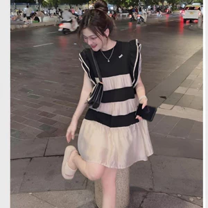 Đầm nữ form rộng dễ thương cute 2 lớp Váy babydoll dáng xòe tay cánh tiên không cổ chất voan 2 lớp ngắn tới gối T1260G