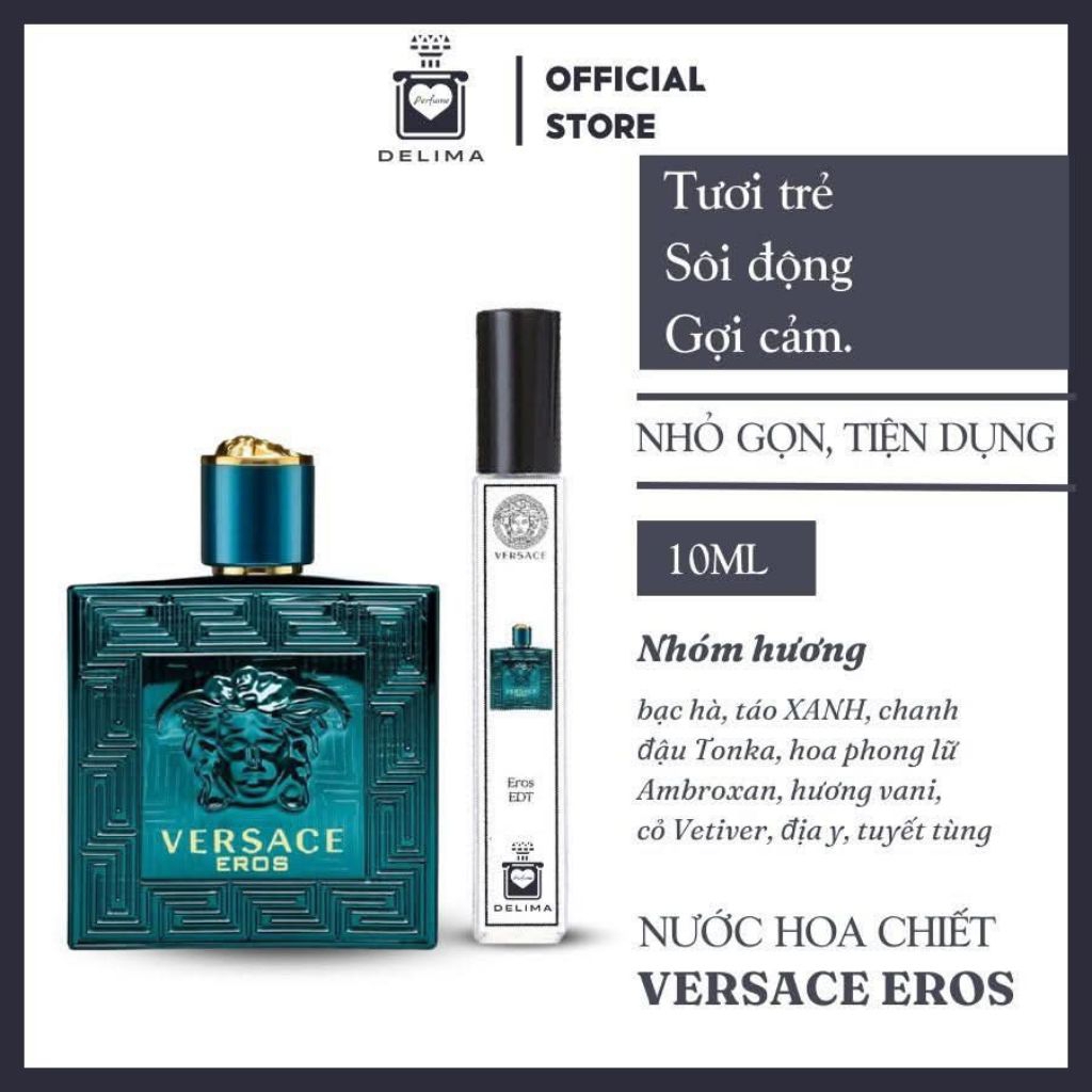 (Chính Hãng -10ml) Nước Hoa  VERSACE EROS EDP hương thơm siêu cuốn lãng mạng bao trùm toàn bộ không gian xung quanh