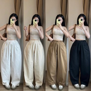 Quần Kaki Dáng Suông Ống Rộng Nữ 247Store Chun Sau Basic Mặc Đi Học Đi Làm Đi Chơi