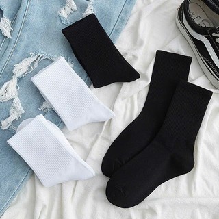 Set 10 đôi tất cổ cao trơn unisex nam nữ, tất cotton co giãn thấm hút mồ hôi, đi học đi làm thể thao