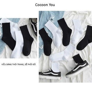 Set 10 đôi tất cổ cao trơn unisex nam nữ, tất cotton co giãn thấm hút mồ hôi, đi học đi làm thể thao