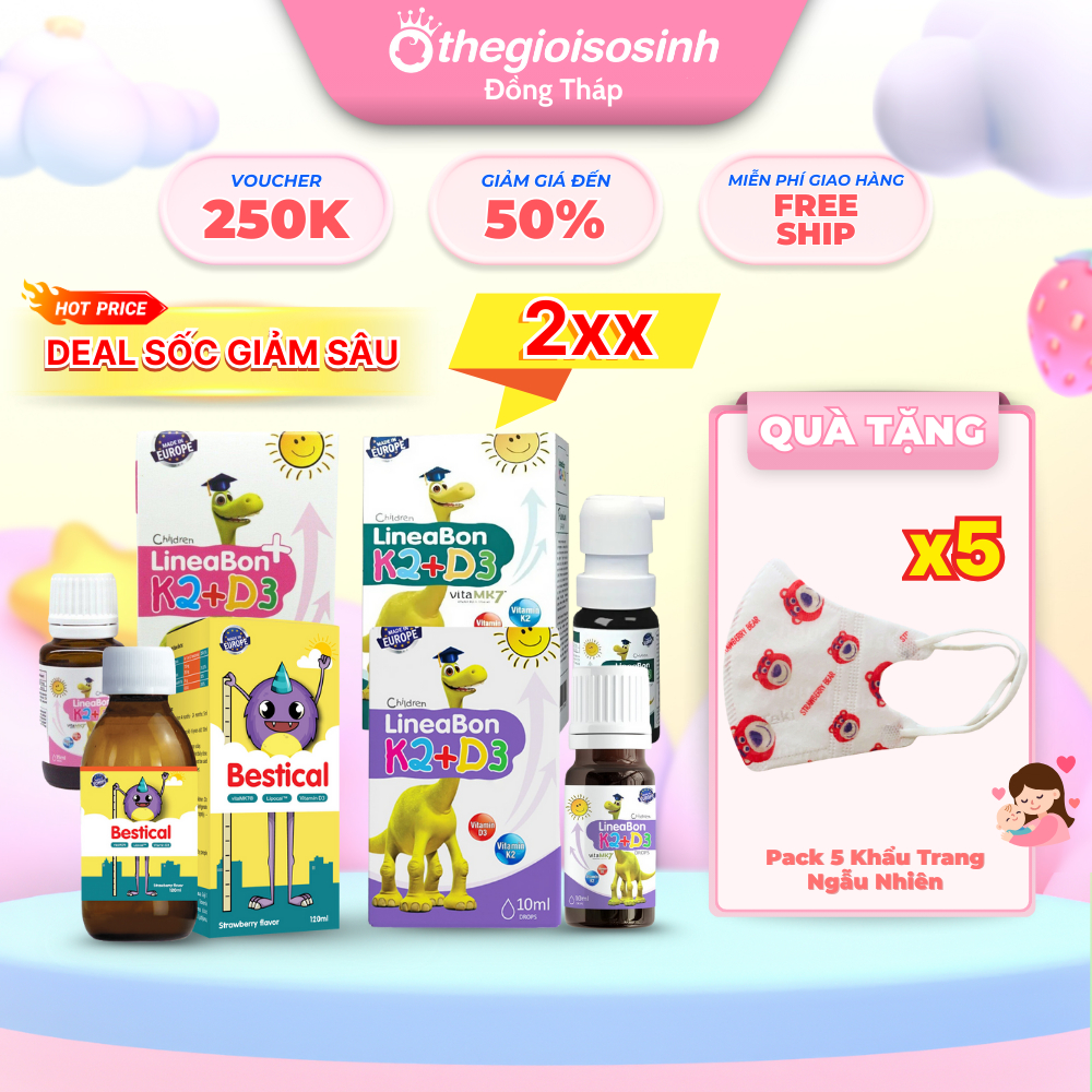 [✨285K XANH XỊT] Bộ Canxi Bestical & D3K2 LineaBon Bổ Sung Vitamin D3 K2 MK7, nHấp Thu Canxi Cho Bé Linebon Line abon