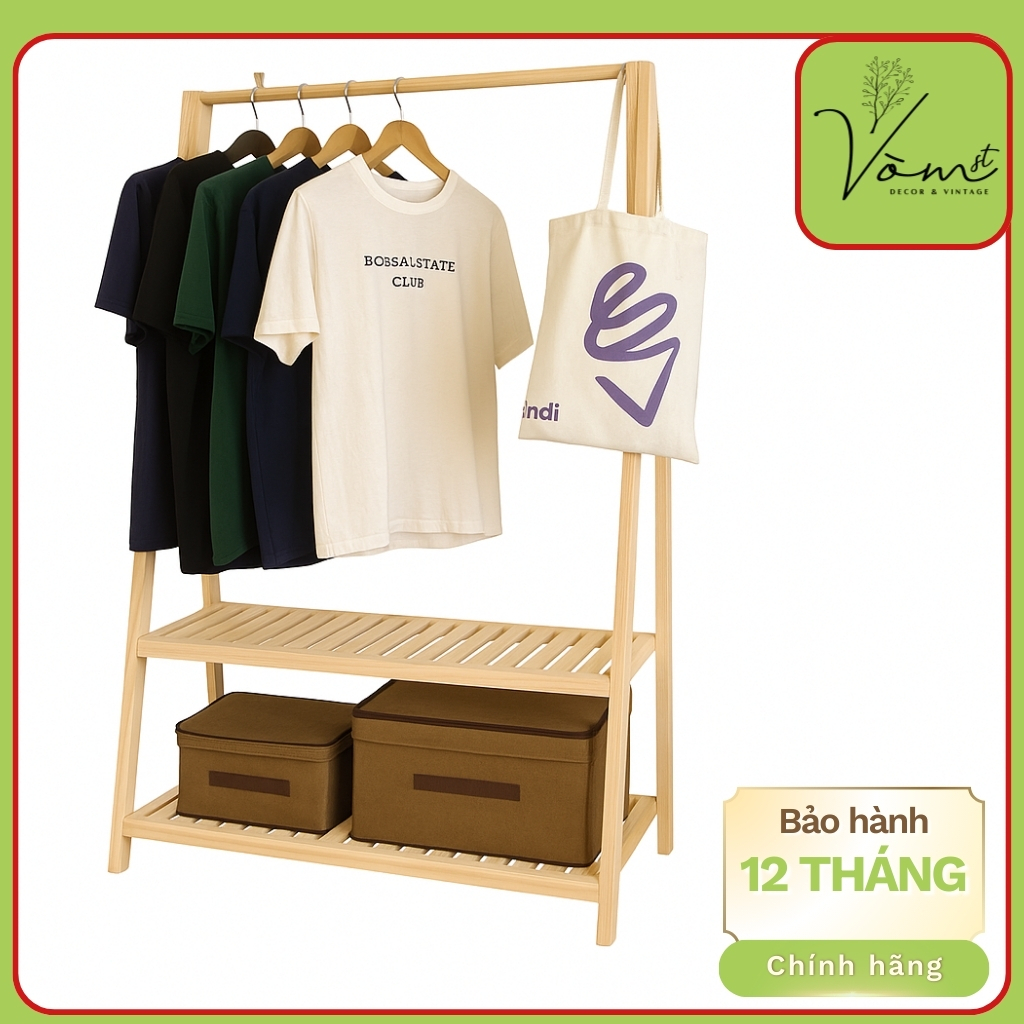 Vòm Decor – Kệ Treo Quần Áo Chữ A Gỗ Thông Mỹ Cao Cấp | Có Tầng Để Túi & Giày, Decor Shop – Mã AT12-1