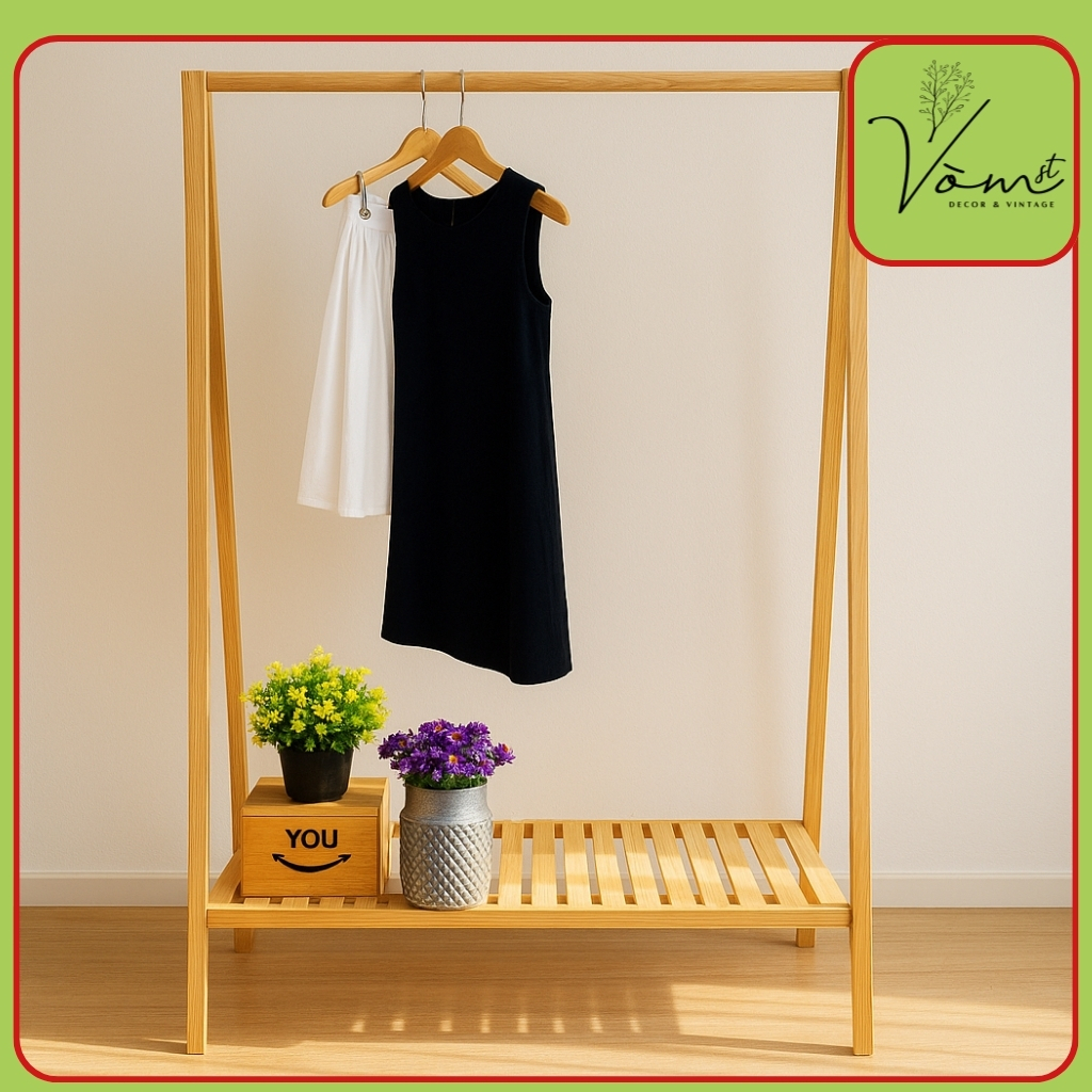 Vòm Decor – Kệ Treo Quần Áo Chữ A Gỗ Thông Mỹ Cao Cấp | Có Tầng Để Túi & Giày, Decor Shop – Mã AT12-1