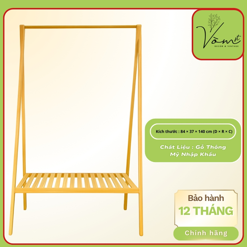 Vòm Decor – Kệ Treo Quần Áo Chữ A Gỗ Thông Mỹ Cao Cấp | Có Tầng Để Túi & Giày, Decor Shop – Mã AT12-1