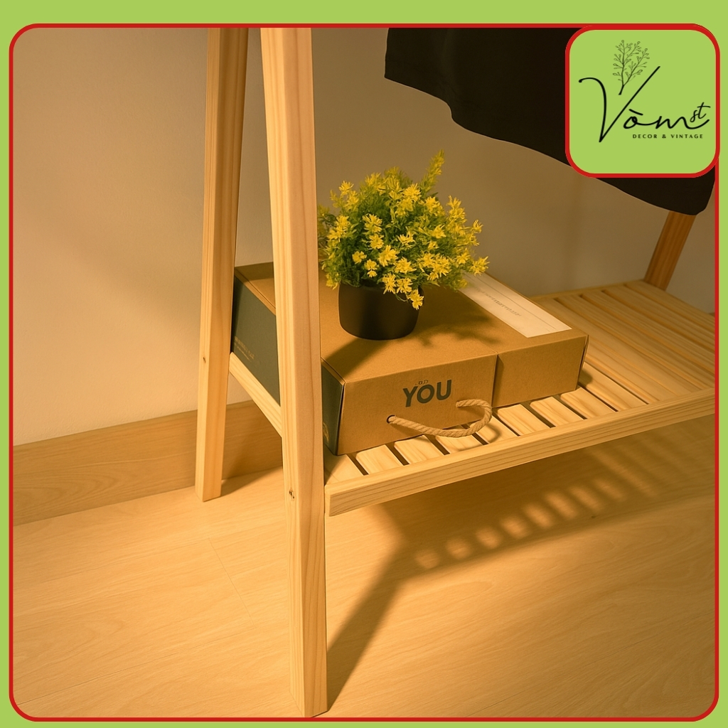 Vòm Decor – Kệ Treo Quần Áo Chữ A Gỗ Thông Mỹ Cao Cấp | Có Tầng Để Túi & Giày, Decor Shop – Mã AT12-1