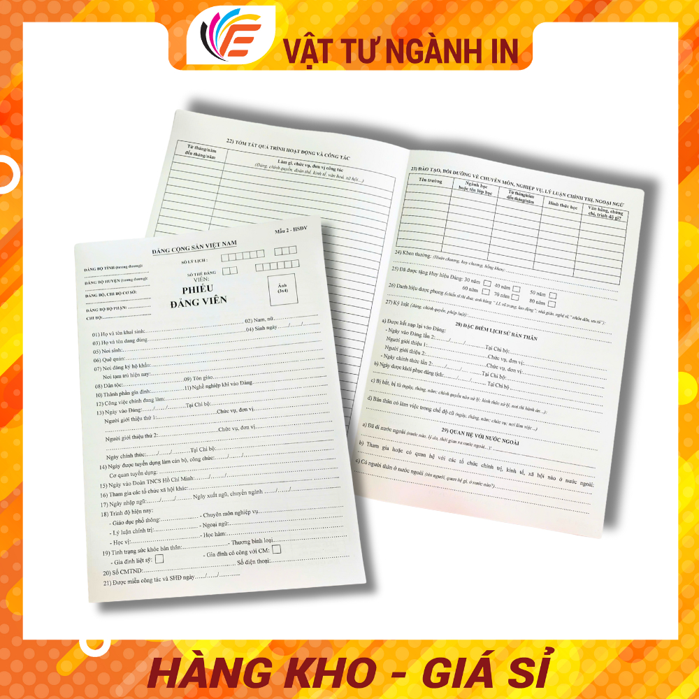 Combo 5 Phiếu Đảng Viên Mẫu 2 - HSĐV Kích Thước A3 - Định Lượng 80gsm